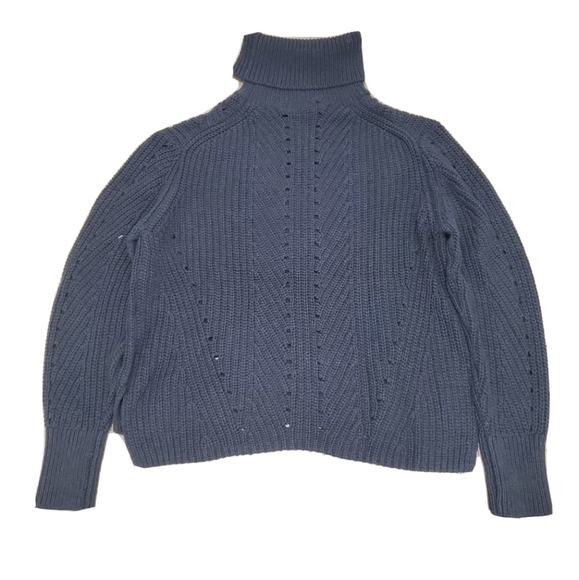 NEW 360 Swester Italian Yarn Navy Blue Chunky Knit Turtleneck Sweater - Picture 4 of 6